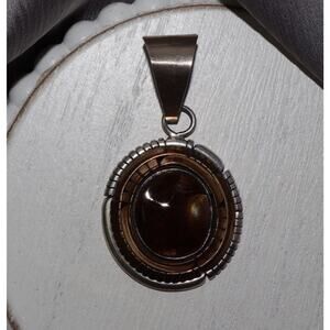 Navajo Sterling Silver Petrified Wood Pendant By Carl Quintana 26.2G / 2.3in